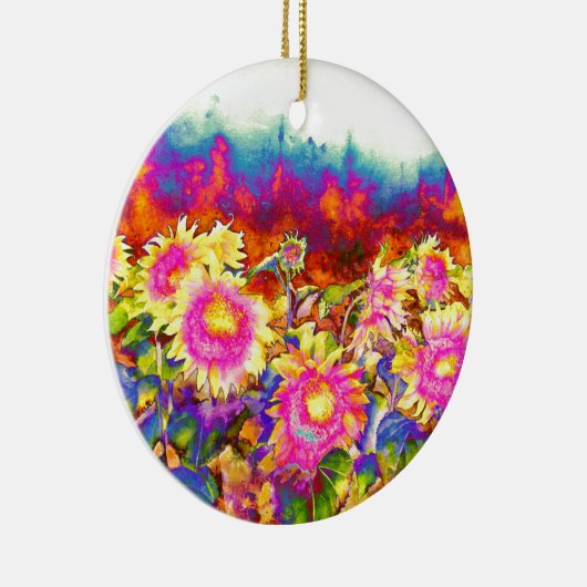 Elegante boho retro zonnebloemen roze gele bloemen keramisch ornament (Rechts)