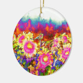 Elegante boho retro zonnebloemen roze gele bloemen keramisch ornament (Links)