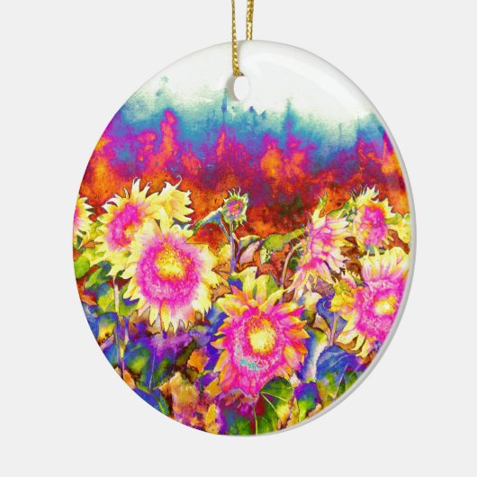 Elegante boho retro zonnebloemen roze gele bloemen keramisch ornament (Links)