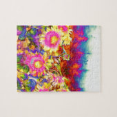 Elegante boho retro zonnebloemen roze gele bloemen legpuzzel (Horizontaal)