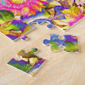 Elegante boho retro zonnebloemen roze gele bloemen legpuzzel (Zijkant)