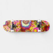 Elegante boho retro zonnebloemen roze gele bloemen skateboard (Horizontaal)