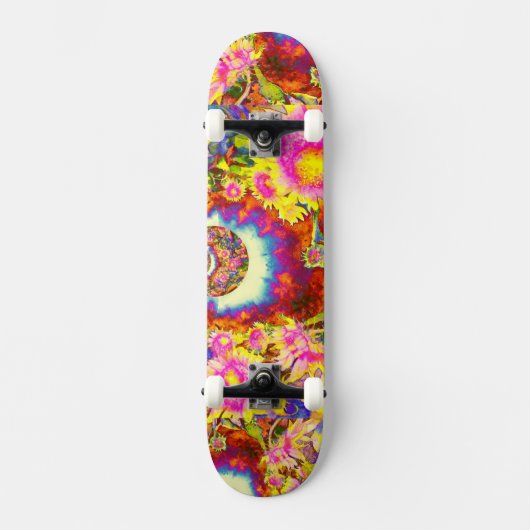 Elegante boho retro zonnebloemen roze gele bloemen skateboard (Voorkant)