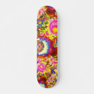 Elegante boho retro zonnebloemen roze gele bloemen skateboard