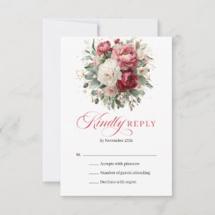Elegante Boho Rode Blush Bloemige Trouw RSVP Kaart