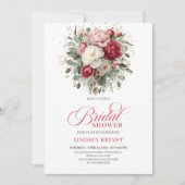 Elegante Boho Rode Blush Gouden Bloem Bruiloft Fee Kaart (Voorkant)