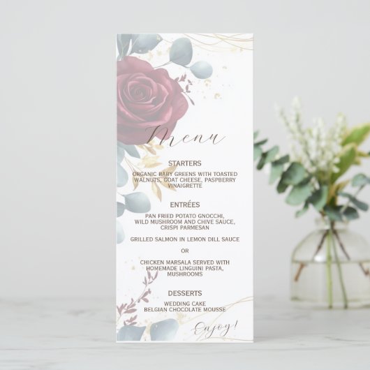 Elegante Boho rode roos lente Zomer Huwelijk Menu (Staand voorkant)