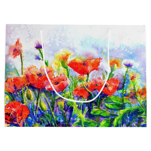 Elegante boho rode waterverf Poppy Fields Groot Cadeauzakje (Achterkant)