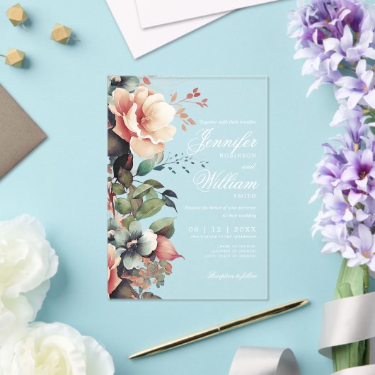 Elegante Boho Romantische Bloemen Herfst Herfst He Acryl Uitnodigingen (Insitu (Huwelijk))