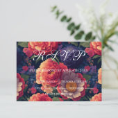 Elegante boho rood sinaasappel paarse bloemen RSVP kaartje (Staand voorkant)