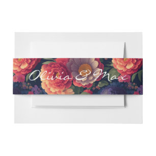 Elegante boho rood sinaasappel paarse bloemen uitnodigingen wikkel