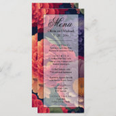 Elegante boho rood sinaasappel paarse bloemenbruil menu (Voorkant / Achterkant)