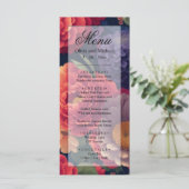 Elegante boho rood sinaasappel paarse bloemenbruil menu (Staand voorkant)