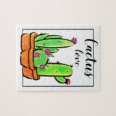 Elegante boho roze bloeiende cactussen vetplanten legpuzzel (Horizontaal)