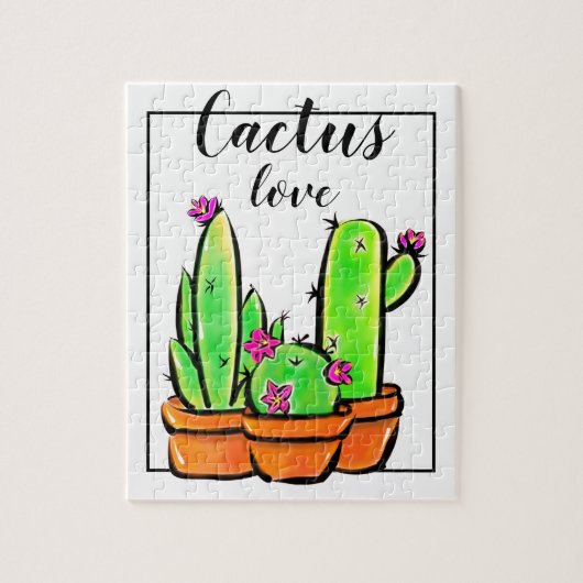 Elegante boho roze bloeiende cactussen vetplanten legpuzzel (Verticaal)