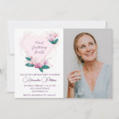 Elegante Boho Roze Bloem Foto 42e verjaardag Kaart (Voorkant)