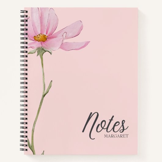Elegante Boho Roze Bloem Minimal Stijlvol Notitieboek (Voorkant)