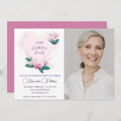 Elegante Boho Roze Bloemen Foto 84ste verjaardag Kaart (Voorkant / Achterkant)