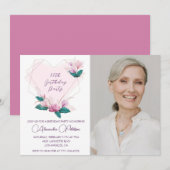 Elegante Boho Roze Bloemen Foto 86ste verjaardag Kaart (Voorkant / Achterkant)