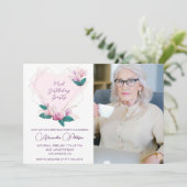 Elegante Boho Roze Bloemen Foto 93e verjaardag Kaart (Staand voorkant)