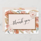 Elegante Boho Roze Bloemige Tropische Palm Pampas Bedankkaart (Voorkant / Achterkant)