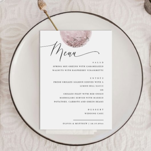 Elegante Boho Roze Blush Maan | Trouwdiner Menu