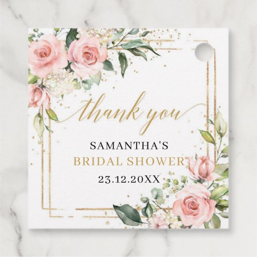 Elegante boho roze en gouden groen Boho Bruiloftsb Bedankjes Labels (Achterkant)