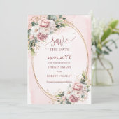 Elegante Boho Roze Goud Bloemige Save The Date (Staand voorkant)