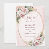 Elegante Boho Roze Goud Bloemige Save The Date (Voorkant / Achterkant)