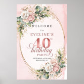 Elegante Boho Roze Goud Groenelementen 40e Verjaar Poster (Voorkant)