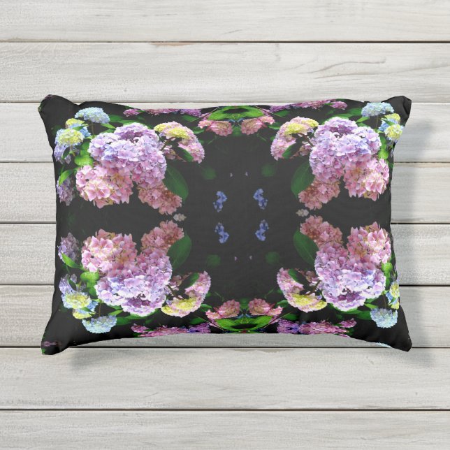 Elegante boho roze paarse blauw bloemen hortensia' buitenkussen (Voorkant)