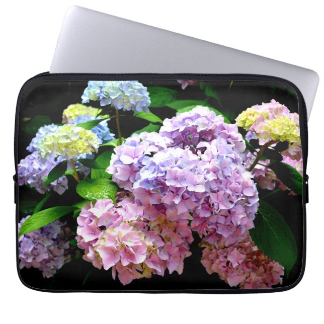 Elegante boho roze paarse blauw bloemen hortensia' laptop sleeve (Voorkant)
