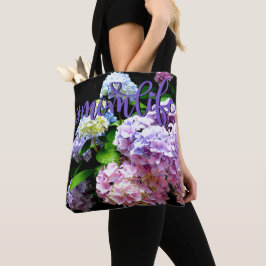 Elegante boho roze paarse blauw bloemen hortensia' tote bag