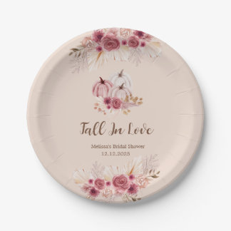 Elegante Boho Roze Pompoen Bruidsdouche Papieren Bordje