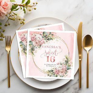 Elegante Boho Roze Roze Bloemige Sweet Sixteen Ser Servet