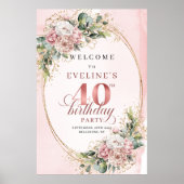 Elegante Boho Roze Roze Groene 40e Verjaardag Poster (Voorkant)