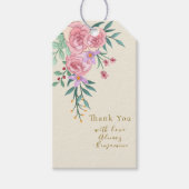 Elegante Boho Roze Roze Waterverf Bloemige Bruilof Cadeaulabel (Voorkant)