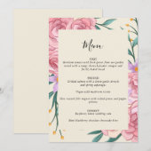 Elegante Boho Roze Roze Waterverf Bloemige Bruilof Menu (Voorkant / Achterkant)