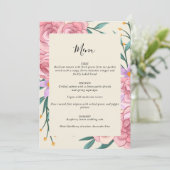 Elegante Boho Roze Roze Waterverf Bloemige Bruilof Menu (Staand voorkant)