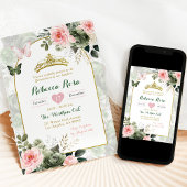 Elegante Boho Roze Salie Groene Quinceañera  Kaart