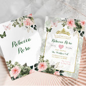 Elegante Boho Roze Salie Groene Quinceañera  Kaart