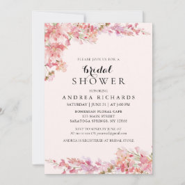 Elegante Boho Roze Waterverf Bloem Bruidsdouche Kaart