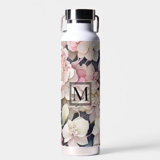 Elegante boho roze waterverf floral hortensia's waterfles (Voorkant)