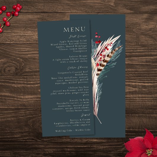 Elegante Boho Rustiek Pampas & Groene Dennen Groen Menu