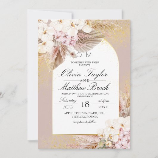 Elegante Boho rustieke bloemenbruiloft Kaart (Voorkant)