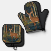 Elegante boho rustieke bos hert ovenwant & pannenlap set (Voorkant / Achterkant)
