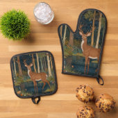 Elegante boho rustieke bos hert ovenwant & pannenlap set (Top down)