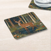 Elegante boho rustieke bos herten kartonnen onderzetters (Schuin)