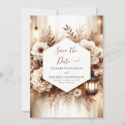 Elegante Boho rustieke bruiloft Save The Date (Voorkant)