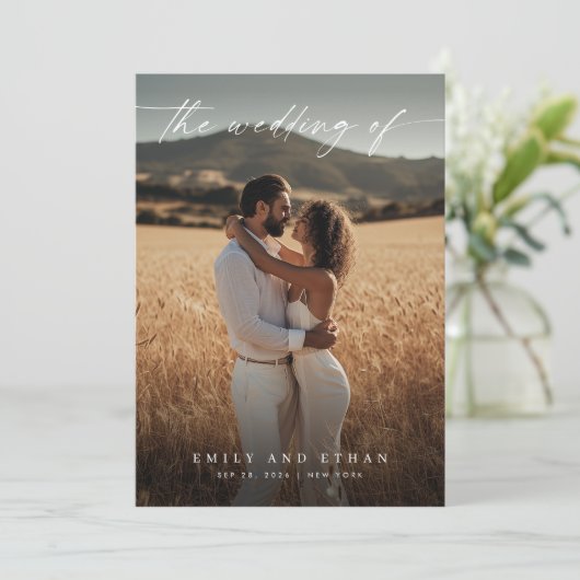 Elegante Boho Rustieke QR Code Fotobruiloft Kaart (Staand voorkant)